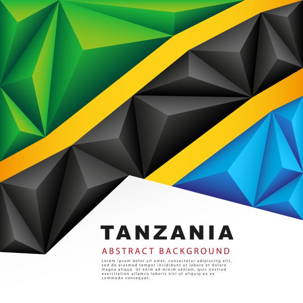 坦桑尼亚多边形国旗。矢量插图。抽象背景形式的彩色绿、黄、黑、蓝条纹图片下载