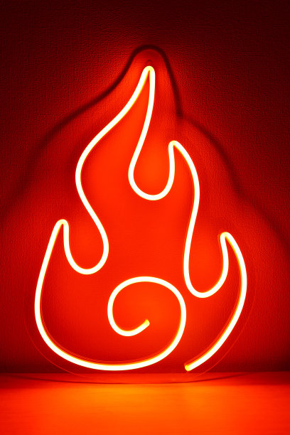 橙色霓虹灯标志火。时尚的风格。图片下载