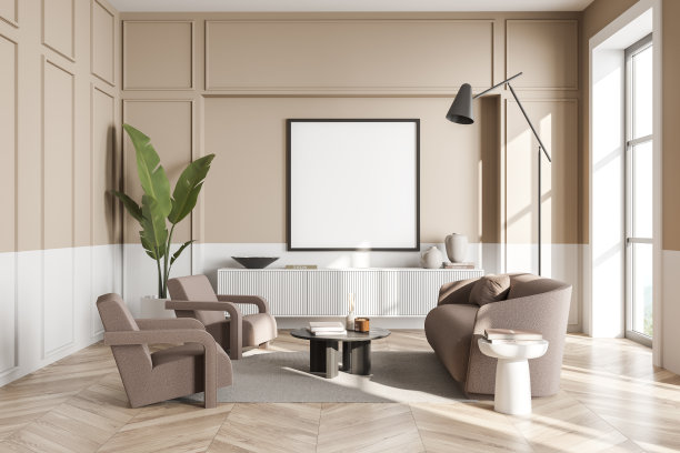 米色客厅的方形框架模型图片下载