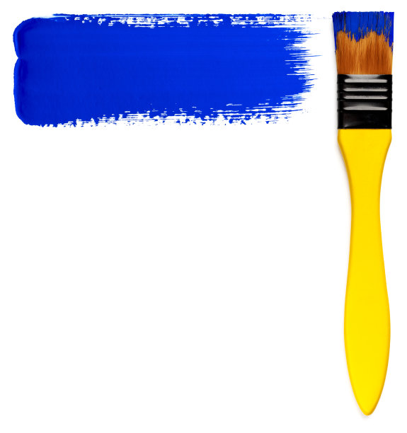 带有蓝色油漆笔触的画笔(隔离在白色上)图片下载