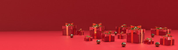 现实的红色礼品盒。金色的字母。新年及圣诞节设计。圣诞节的背景。的生日。黑色星期五大甩卖，3D渲染。海报图片下载
