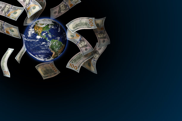 美元钞票(100美元钞票)环绕地球飞行图片下载
