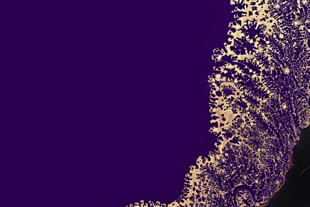 流体艺术。金属金抽象在最小的紫色背景。大理石效果背景或纹理图片下载