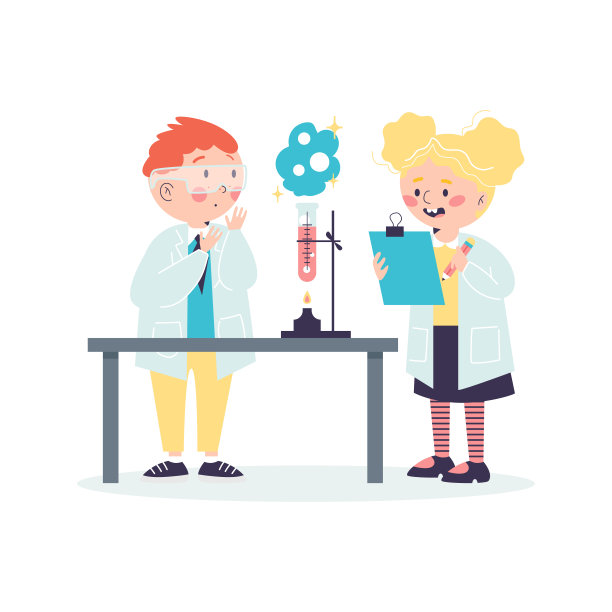 科学实验室的儿童在平面载体上进行化学实验图片下载