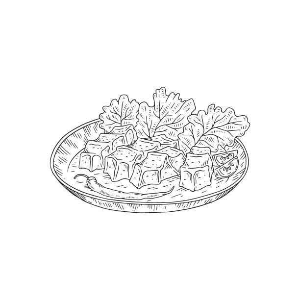 cigg kofte传统土耳其小吃，黑白素描矢量插图孤立的白色背景。图片下载