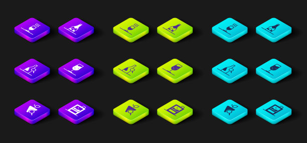 集葡萄，纸板箱葡萄酒，瓶，葡萄酒杯，香槟瓶和品尝，品尝图标。向量图片下载