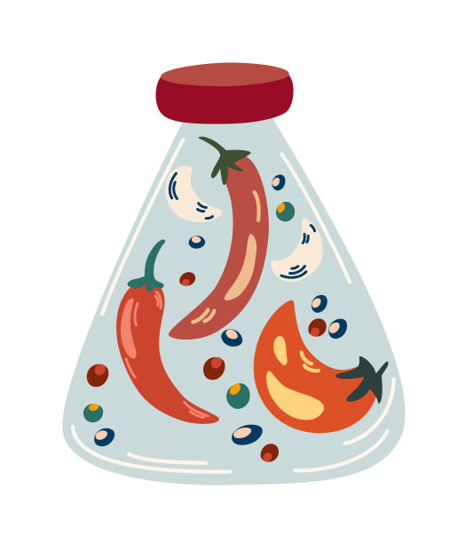 一罐泡椒。发酵的蔬菜。罐装腌菜，自制的富含益生菌的产品。有机产品。用盐把红辣椒弄脆。手绘矢量插图。图片下载