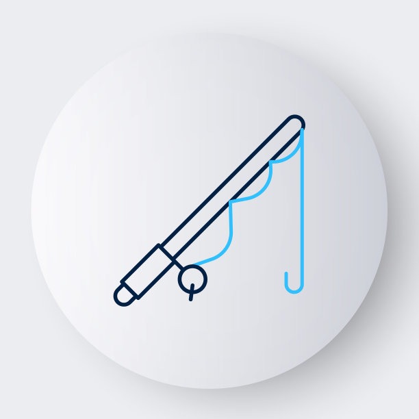 钓鱼竿图标孤立在白色背景。钓一条大鱼。渔业设备及渔业养殖主题。色彩斑斓的轮廓的概念。向量图片下载