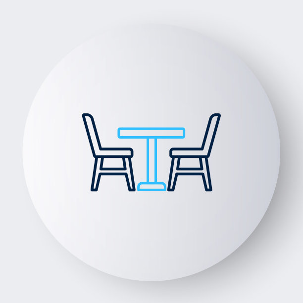 线条木桌与椅子图标孤立在白色背景。色彩斑斓的轮廓的概念。向量图片下载