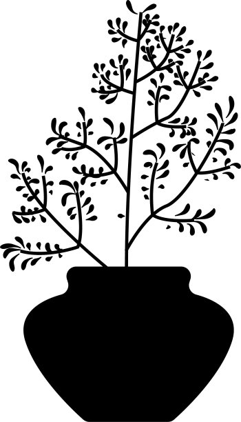 轮廓植物在花盆。黑色和白色矢量插图的植物图片下载