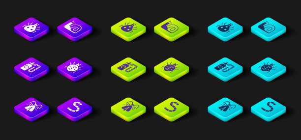 设置衣服蛾，蠕虫，压力喷雾器，螨虫，蜗牛和瓢虫图标。向量图片下载