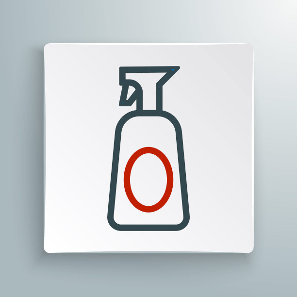 生产线清洗喷瓶与洗涤剂液体图标孤立在白色背景。色彩斑斓的轮廓的概念。向量图片下载