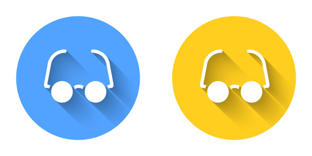 白色眼镜图标孤立与长阴影背景。眼镜框的象征。圆按钮。向量图片下载