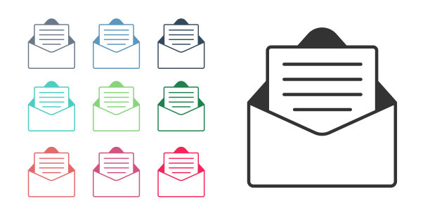 黑色信封与圣诞晚会邀请卡图标孤立在白色的背景。圣诞快乐，恭贺新禧。设置图标丰富多彩。向量图片下载