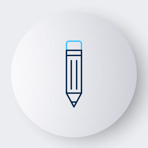 线条铅笔与橡皮图标孤立的白色背景。绘画和教育工具。学校办公室的象征。色彩斑斓的轮廓的概念。向量图片下载