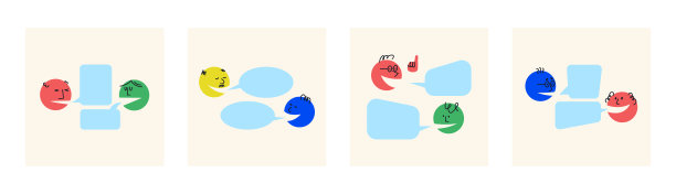 对话模板。人们谈论，争论，为文本创造语言泡泡。问题和答案。彩色圆形矢量插图。图片下载