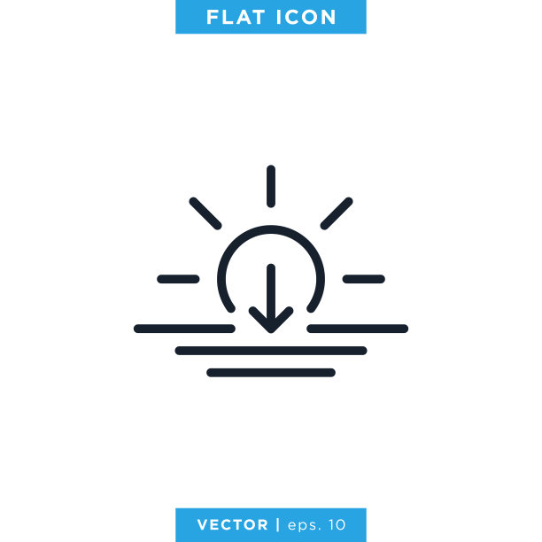 日落图标矢量股票插图设计模板。可编辑的中风图片下载