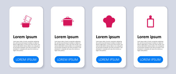 设置砧板，厨师帽，锅和香料。业务信息模板。向量图片下载