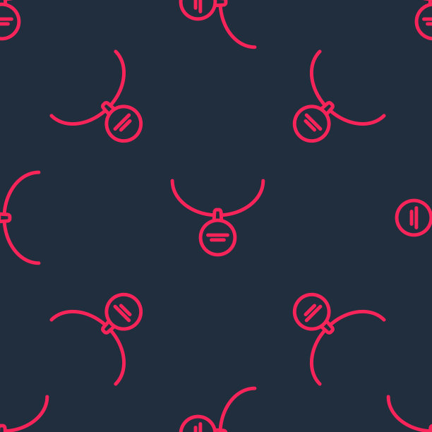 红线吊坠项链图标孤立无缝图案在黑色背景。向量图片下载