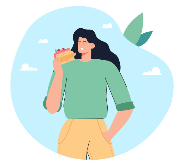 胖女卡通人物手里拿着一块蛋糕图片下载