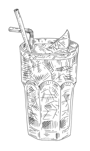 古巴自由鸡尾酒。古董孵化插图。孤立在白色图片下载