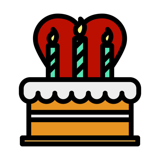 Cacke与蜡烛和心脏图标图片下载