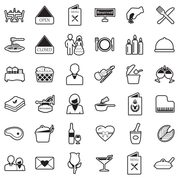 晚餐图标。线条与填充设计。矢量插图。图片下载