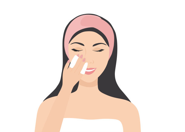 美丽的女人清洁与棉花芽卸妆矢量插图图片下载