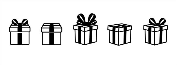 礼品盒矢量图标集。不同视角的礼品盒。礼品盒系上蝴蝶结丝带。矢量股票的标志和说明。图片下载