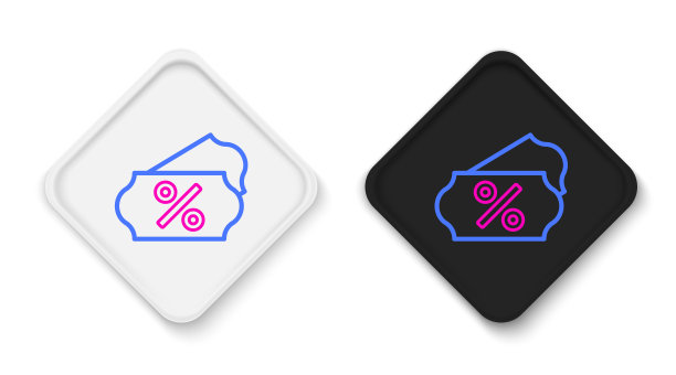 行折扣百分比标签图标孤立在白色背景。购物标记符号。特别优惠的迹象。折扣券的象征。色彩斑斓的轮廓的概念。向量图片下载