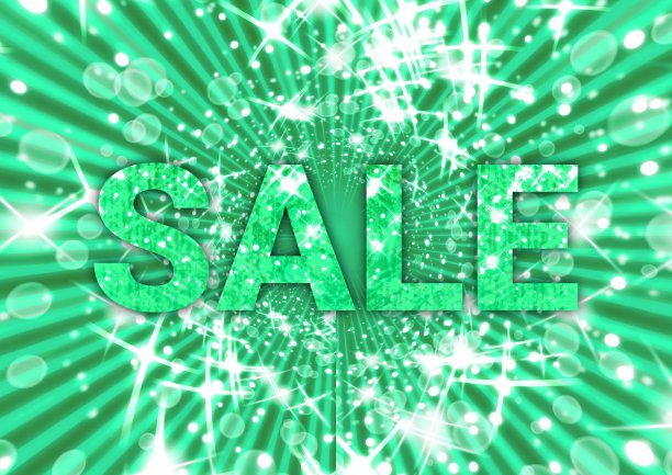 一个闪闪发光的翡翠绿图案，上面写着“销售”图片下载