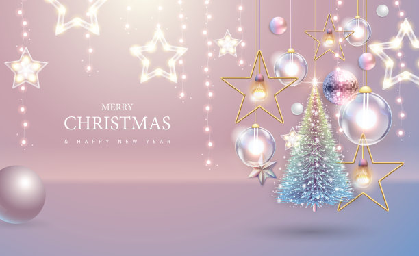 圣诞快乐和新年快乐海报与圣诞节日装饰。圣诞节的背景。矢量图图片下载