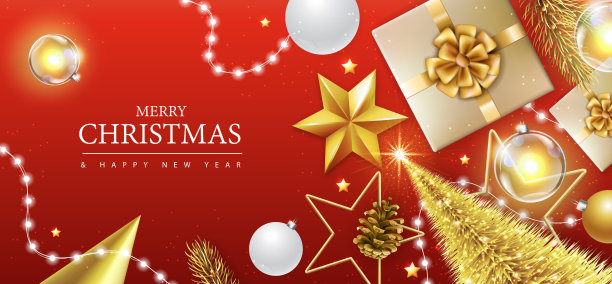 圣诞快乐和新年快乐海报与圣诞节日装饰。圣诞节的背景。矢量图图片下载