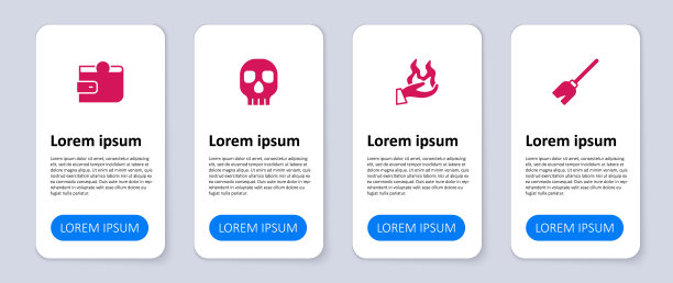 设置女巫扫帚，手握着火，骷髅和钱包。业务信息模板。向量图片下载