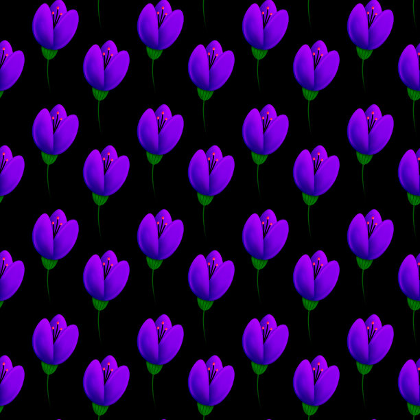 紫色郁金香的图案与绿色的叶子图片下载