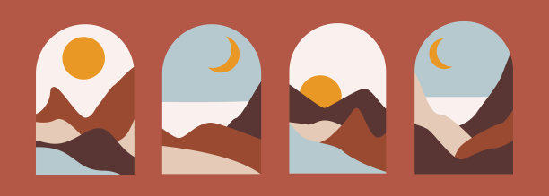 抽象美学设置景观海报在波西米亚风格。图片下载