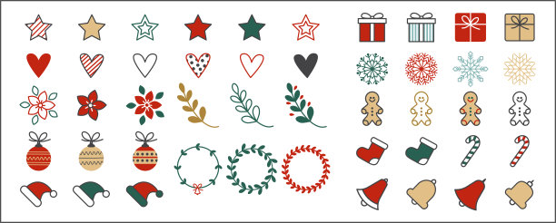 圣诞元素集合。圣诞节设置图标。股票向量图片下载