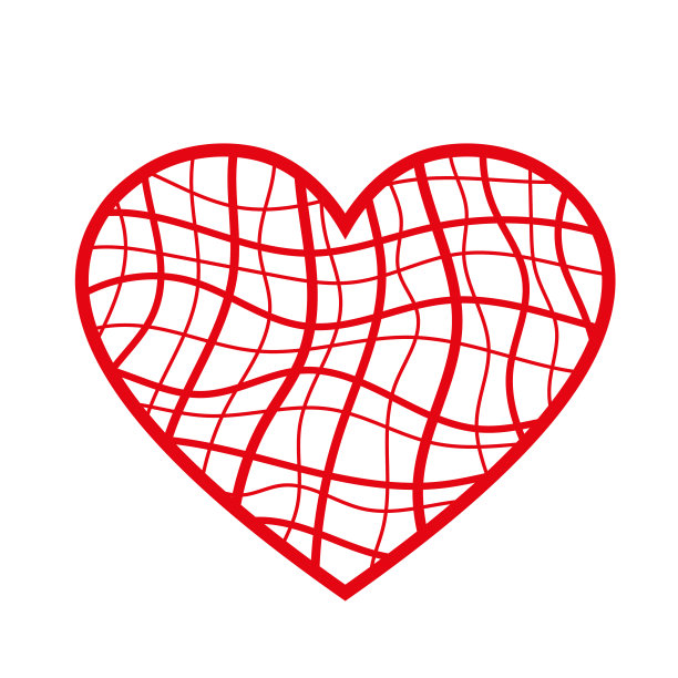 轮廓矢量插图的一个美丽的鲜红色的心与柳条纹理孤立在白色的背景图片下载