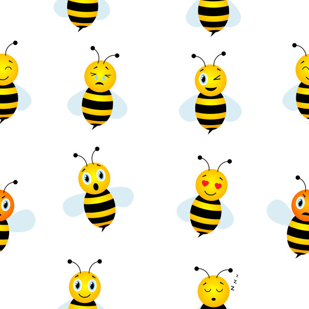 蜜蜂无缝模式。会飞的大黄蜂有着不同的情绪。图片下载