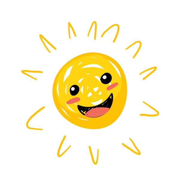 有趣的打量着太阳。阳光可爱夏日标志。春光情绪，涂鸦矢量孤立在白色背景上。图片下载