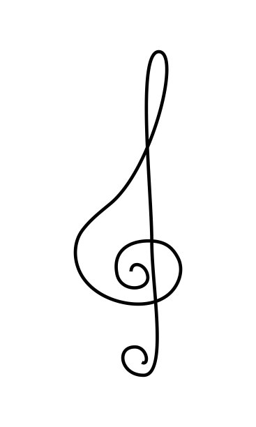 以极简主义风格用实线手绘的单色高音谱号轮廓图。矢量图形。隔离图片下载