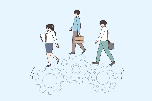 商人们靠齿轮走在一起图片下载