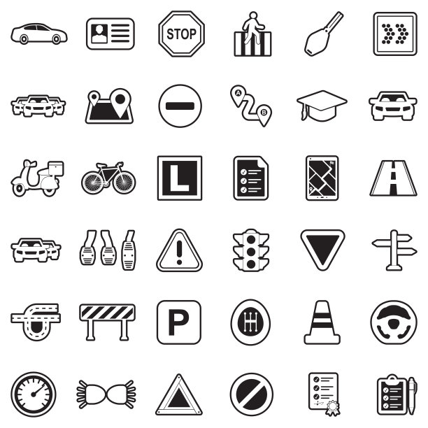 驾驶学校图标。线条与填充设计。矢量插图。图片下载