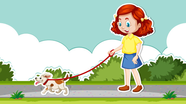 缩略图设计与女孩散步的狗图片下载