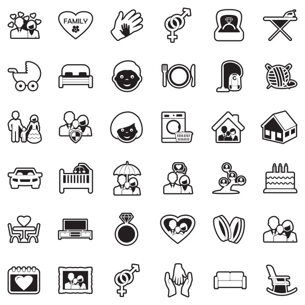 家庭生活图标。线条与填充设计。矢量插图。图片下载