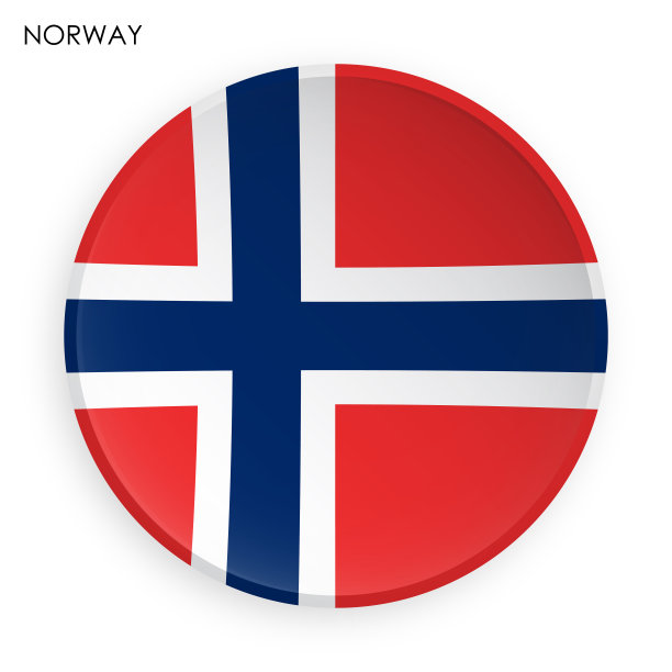 挪威国旗图标的现代造型风格。按钮移动应用程序或网页。白底矢量图片下载