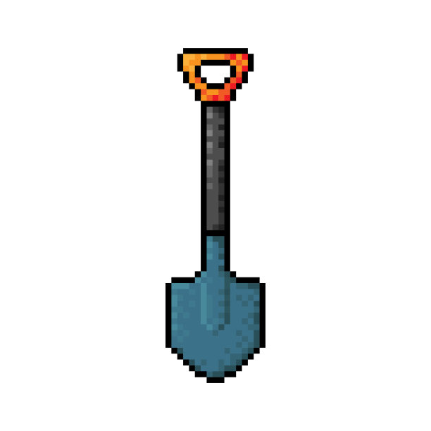 铲图标。像素艺术。前视图。矢量简单平面图形说明。白色背景上的孤立对象。隔离。图片下载