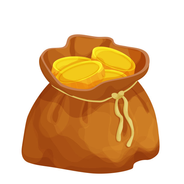 旧袋，袋与金币卡通风格孤立在白色的背景。钱袋，宝物。Ui图标,资产。矢量图图片下载