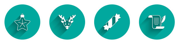 设置圣诞星，驯鹿，糖果和信封图标与长影子。向量图片下载