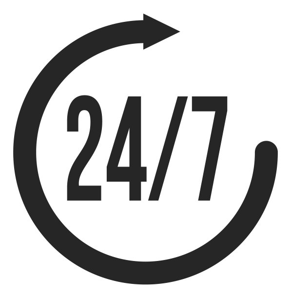 黑色圆形箭头中的24小时7天服务图标图片下载